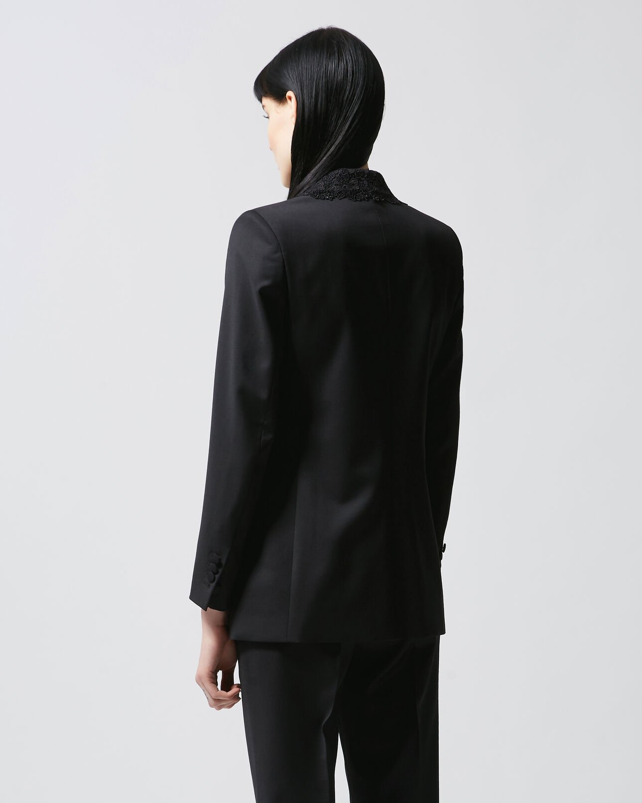 The Kooples FEMME BLACK veste stretch noire dentelle sur le col