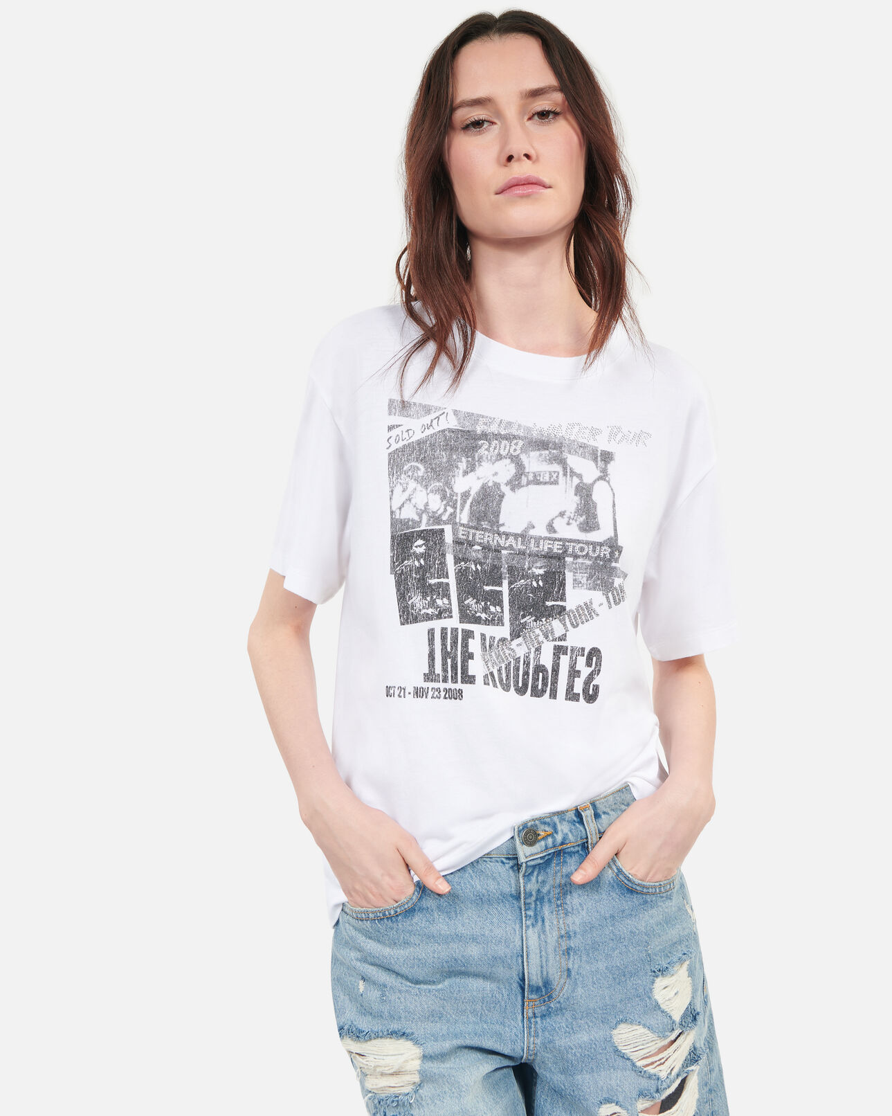 The Kooples WOMEN WHITE white eternal life tour serigraphy t-shirt