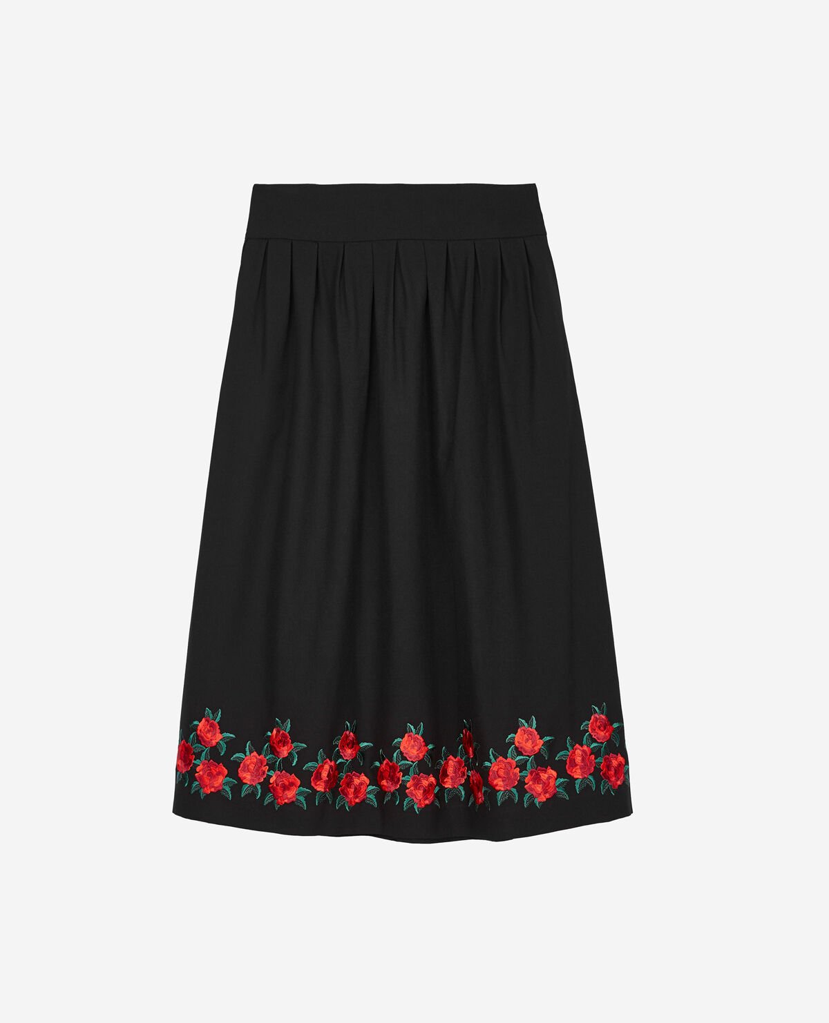 Jupe longue noire broderie fleurs