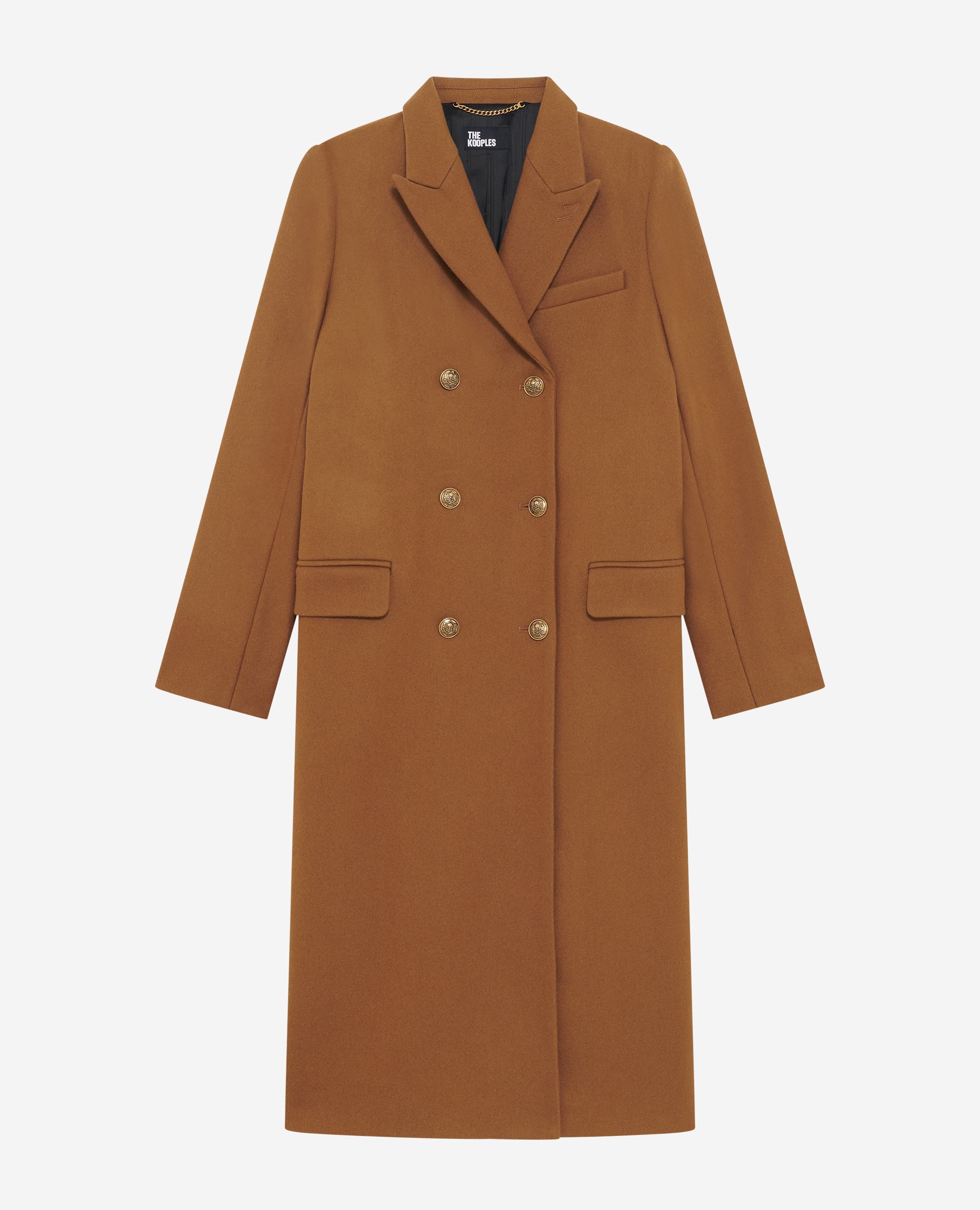 Long double-breasted camel wool coat | The Kooples US