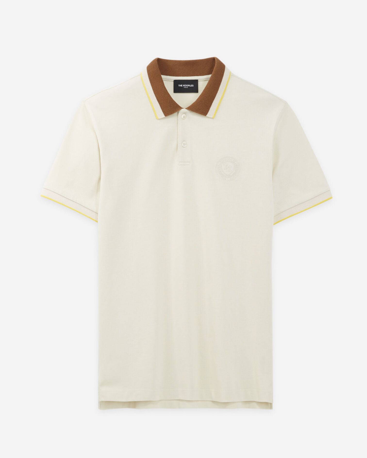 Short-sleeved ecru polo with knitted collar, ECRU, hi-res image number null