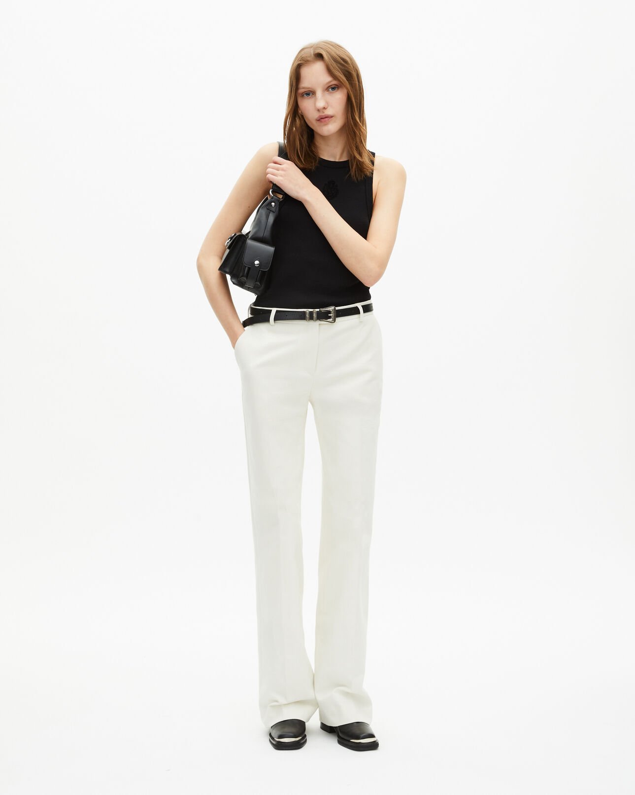 The Kooples WOMEN WHITE ecru cotton wide-leg suit pants