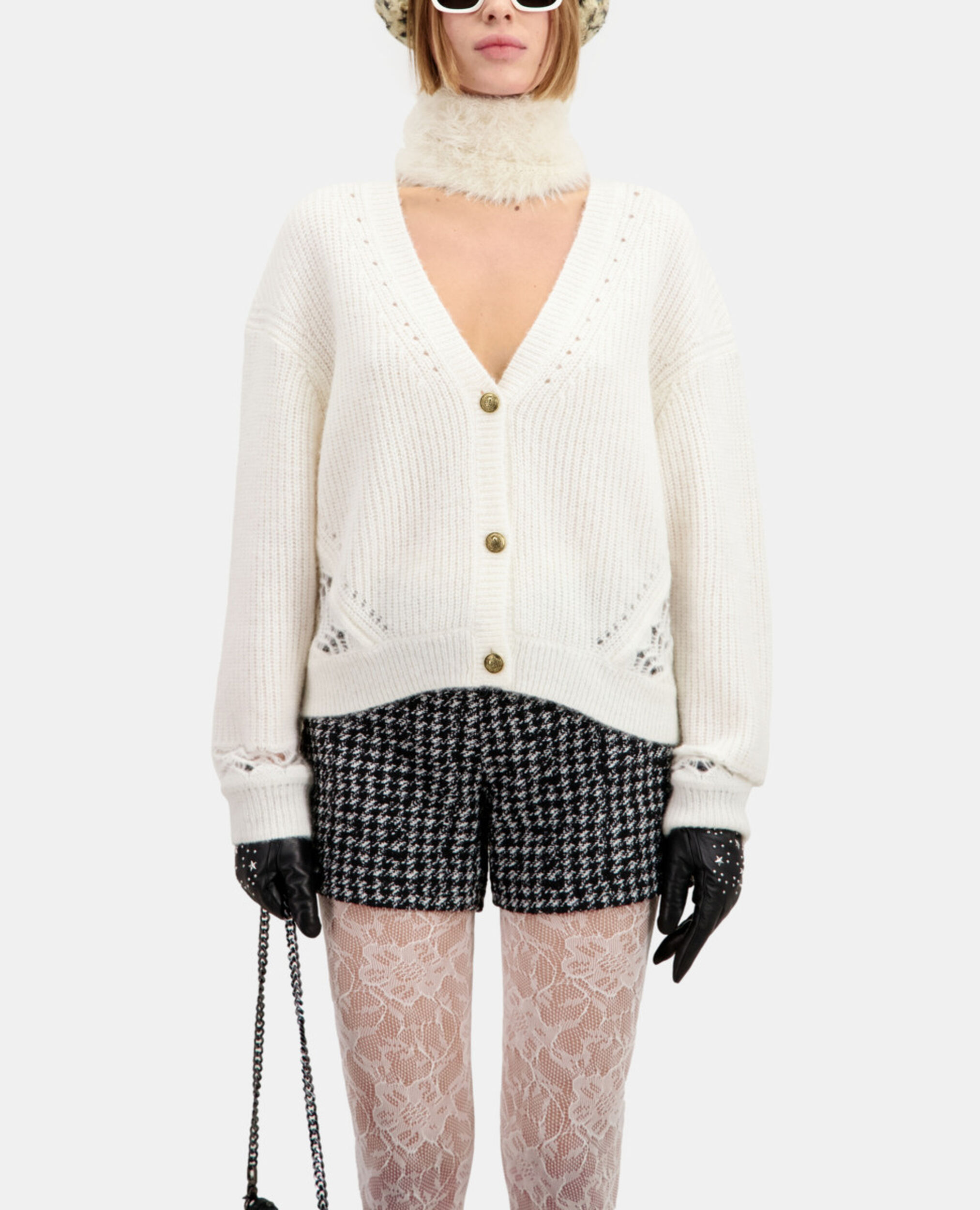 Ecru wool-blend cardigan, ECRU, hi-res image number null