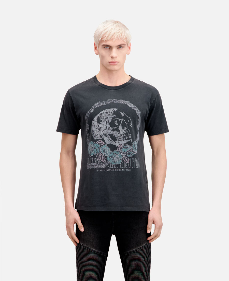 men's black t-shirt with vintage skull serigraphy