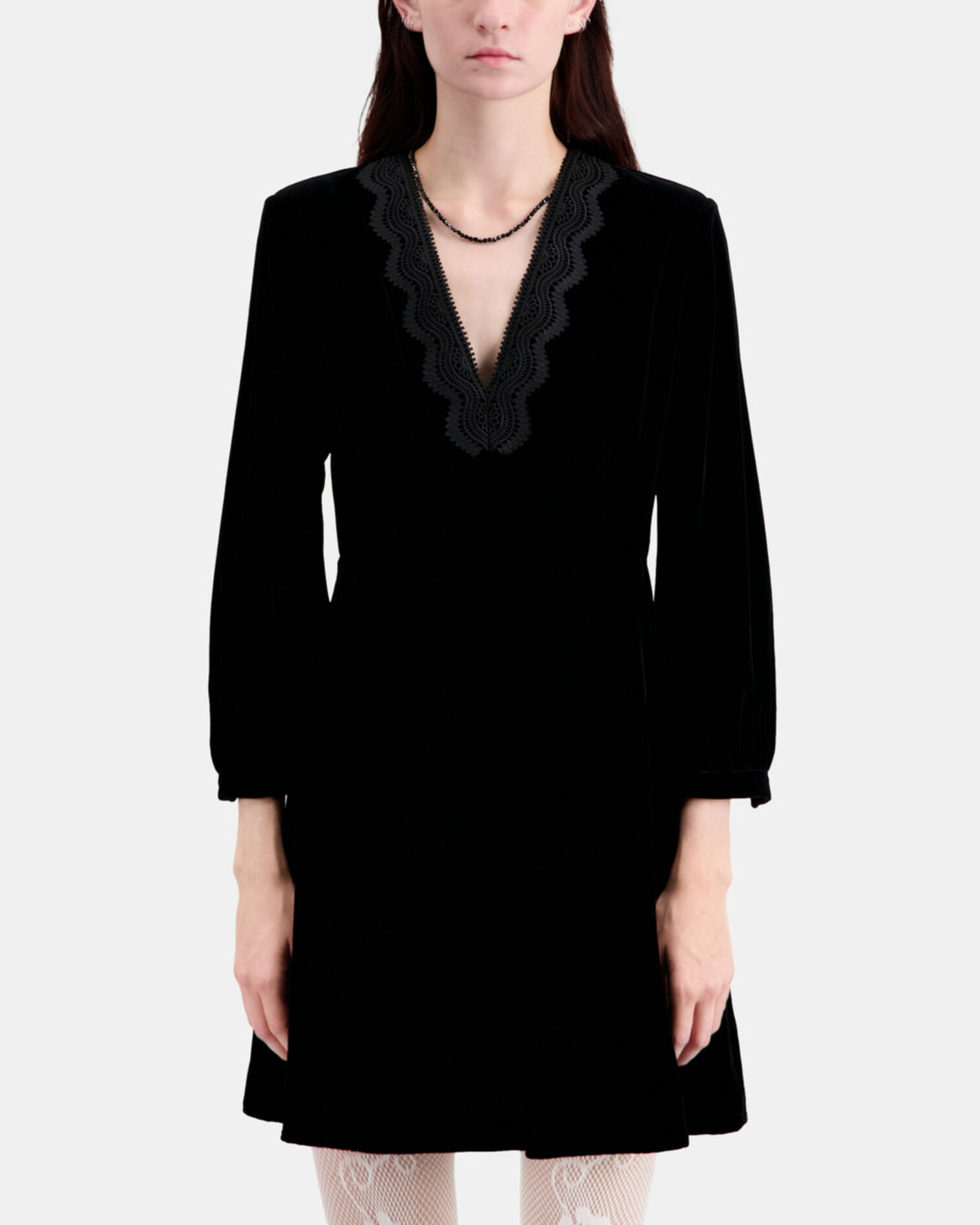 Schwarzes, kurzes Kleid aus Samt, BLACK, hi-res image number null