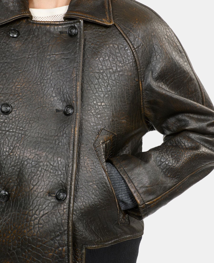 The Kooples MUJER DARK BROWN chaqueta piel marrón