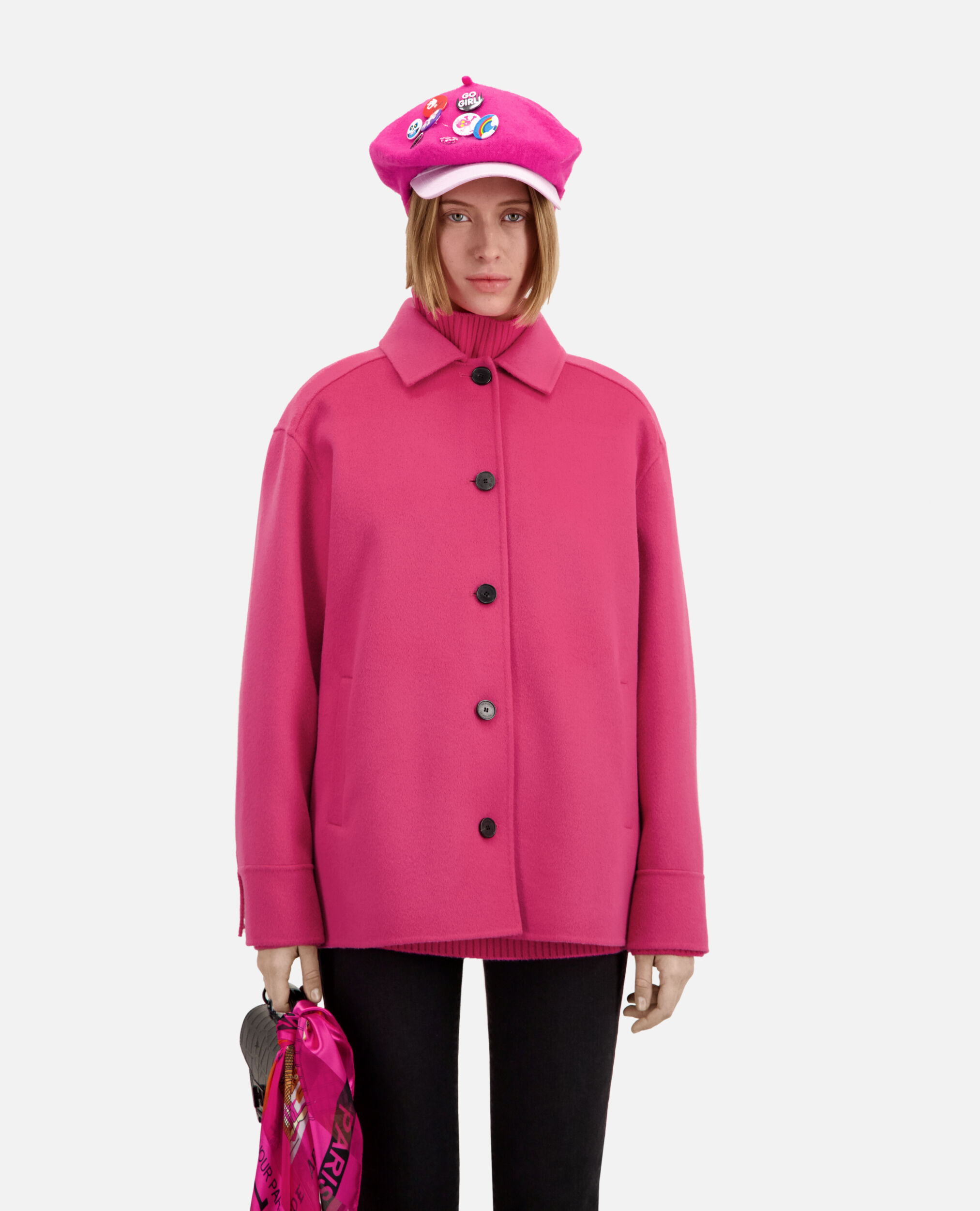 Pink overshirt type jacket with fringes, FUSHIA, hi-res image number null