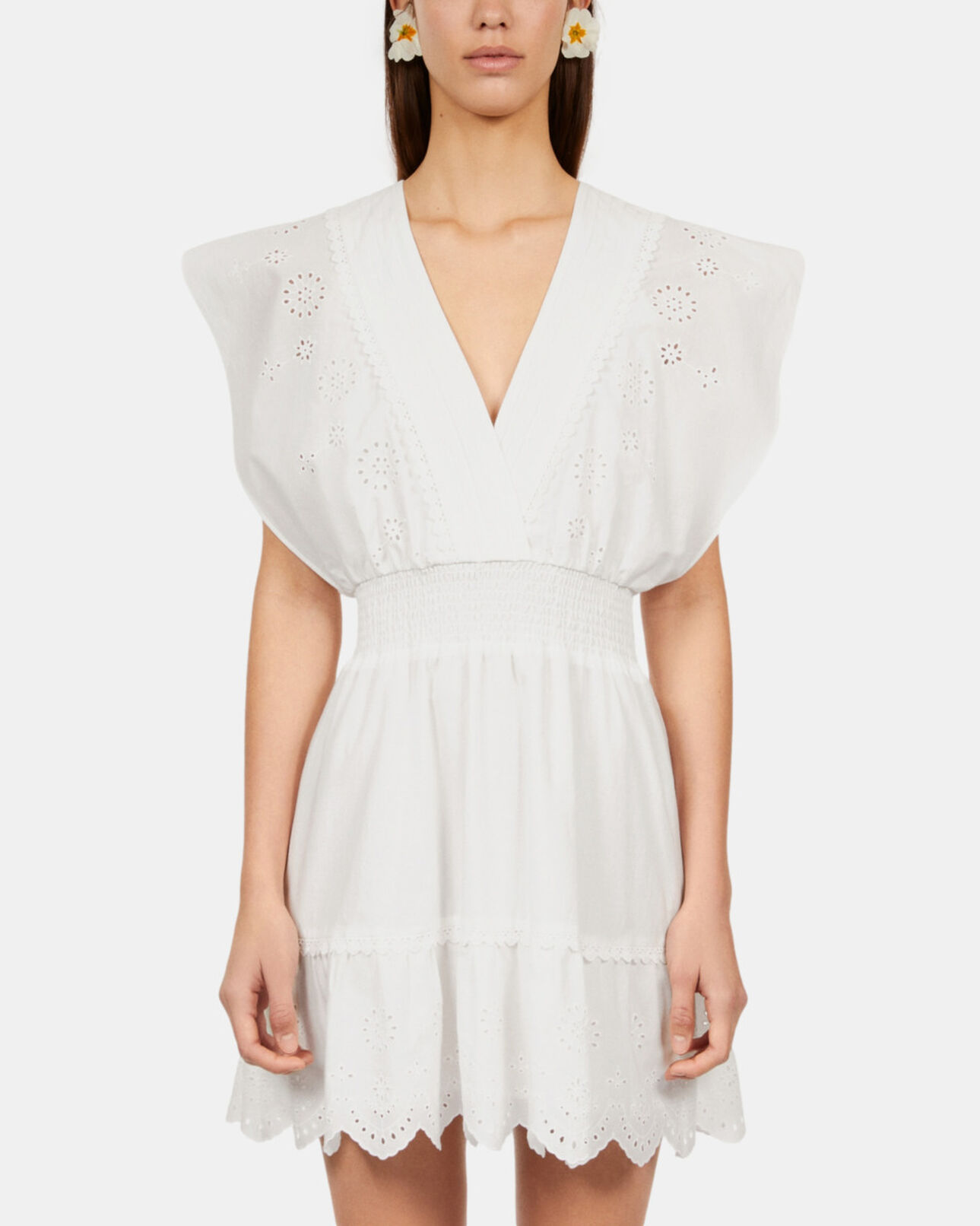 The Kooples DAMEN WHITE kurzes, weißes kleid mit englischer stickerei