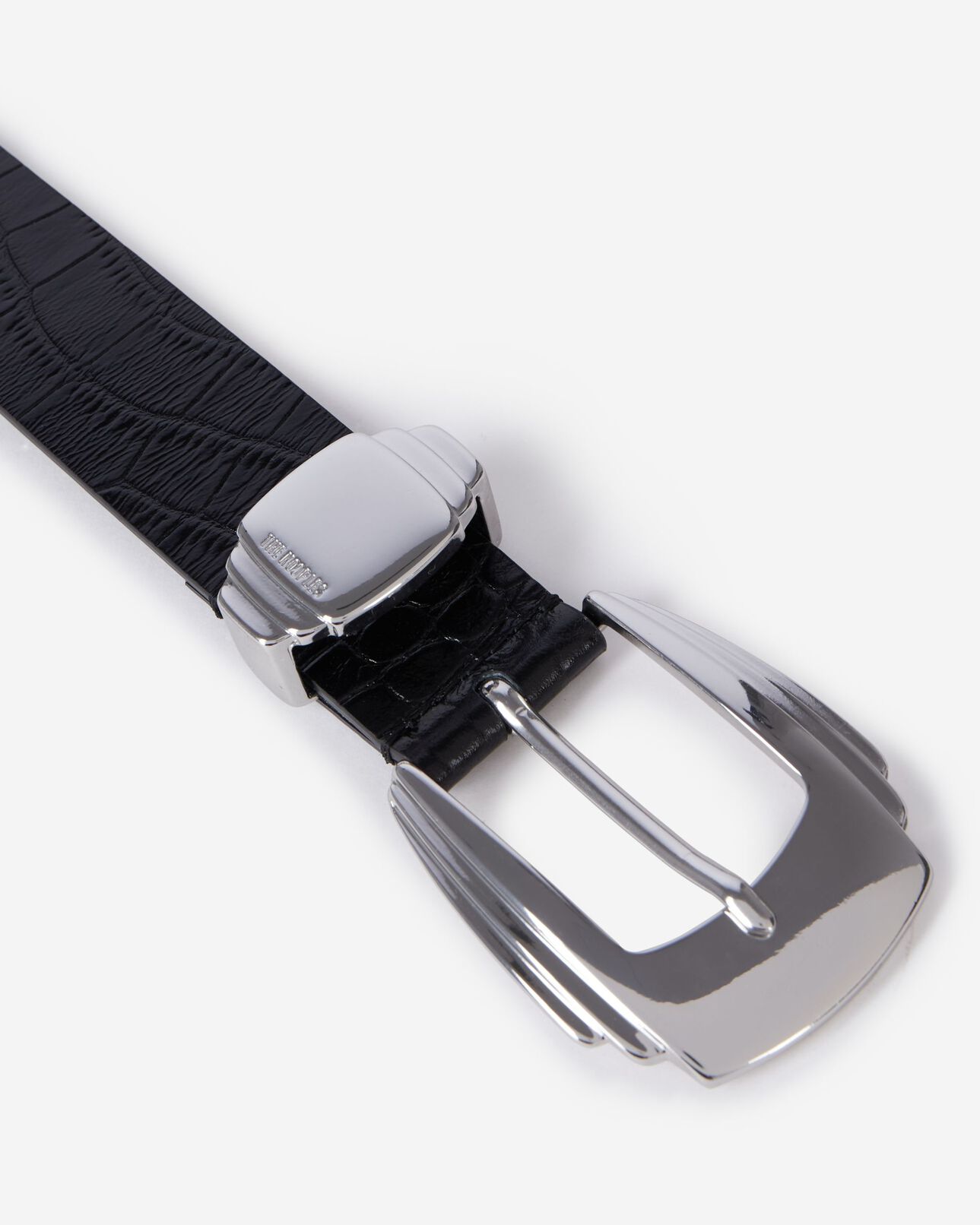 The Kooples DAMEN BLACK schwarzer ledergürtel in krokodiloptik