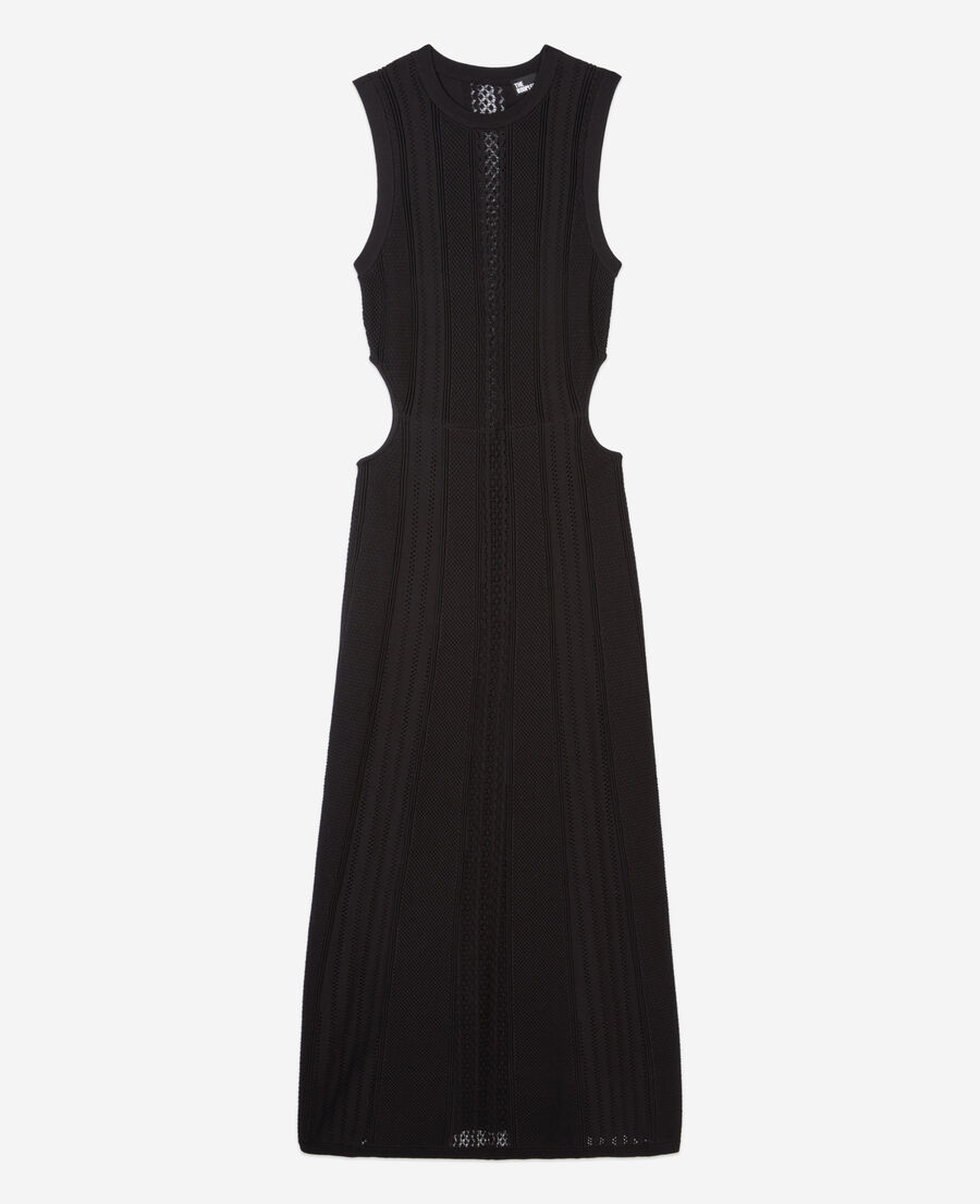 The Kooples FEMME BLACK robe longue en maille ajourée noire