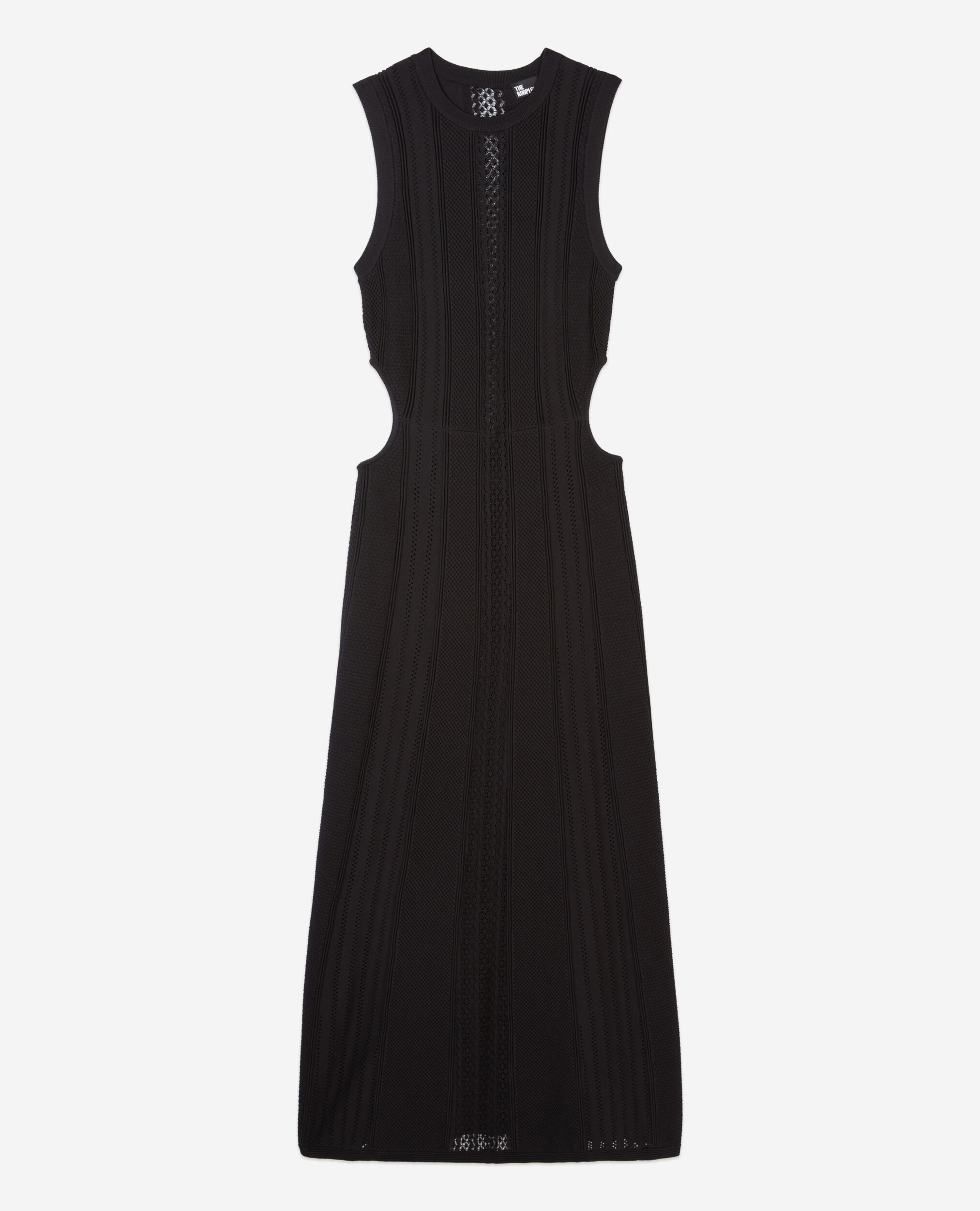Robe longue en maille ajourée noire, BLACK, hi-res image number null