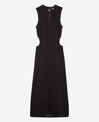 The Kooples FEMME BLACK robe longue en maille ajourée noire