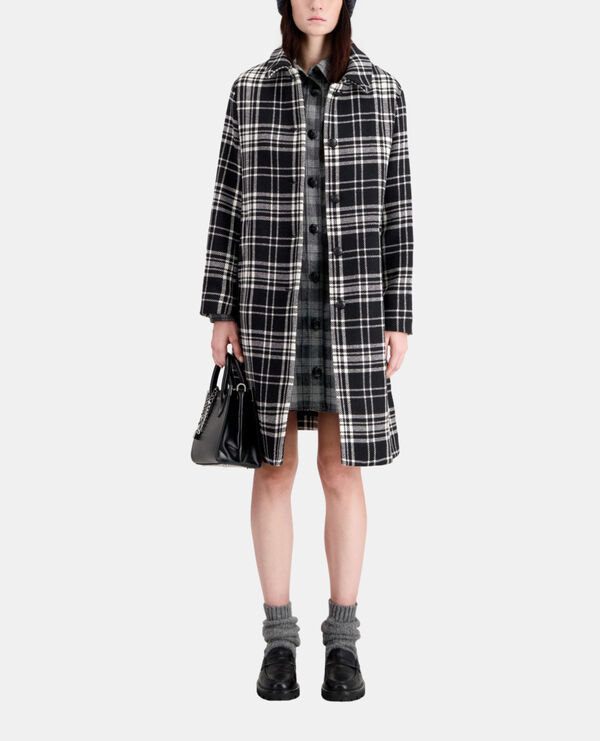long checkered coat in wool blend
