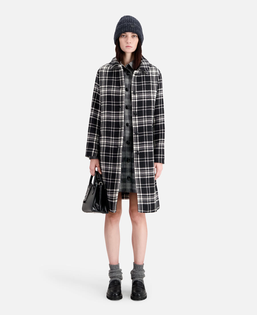 Long checkered coat in wool blend | The Kooples - US