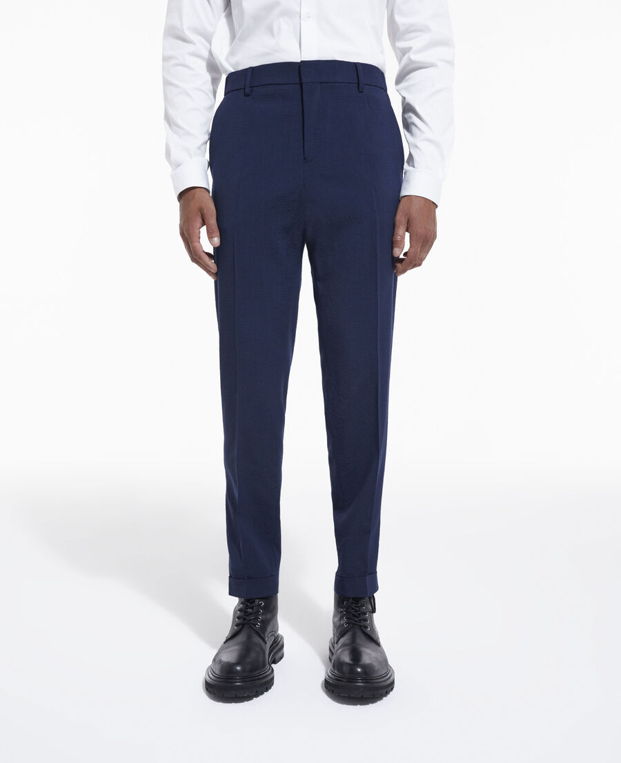 pleated navy blue wool suit pants