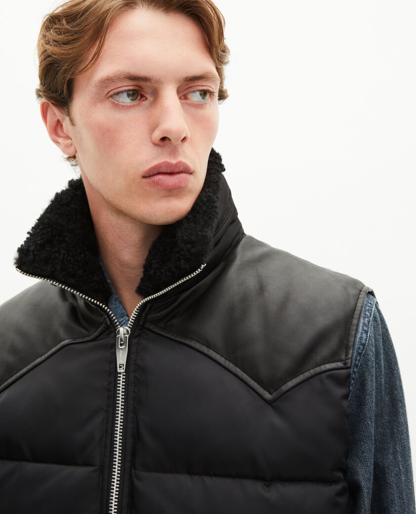 The Kooples MEN BLACK sleeveless padded jacket with black fur collar