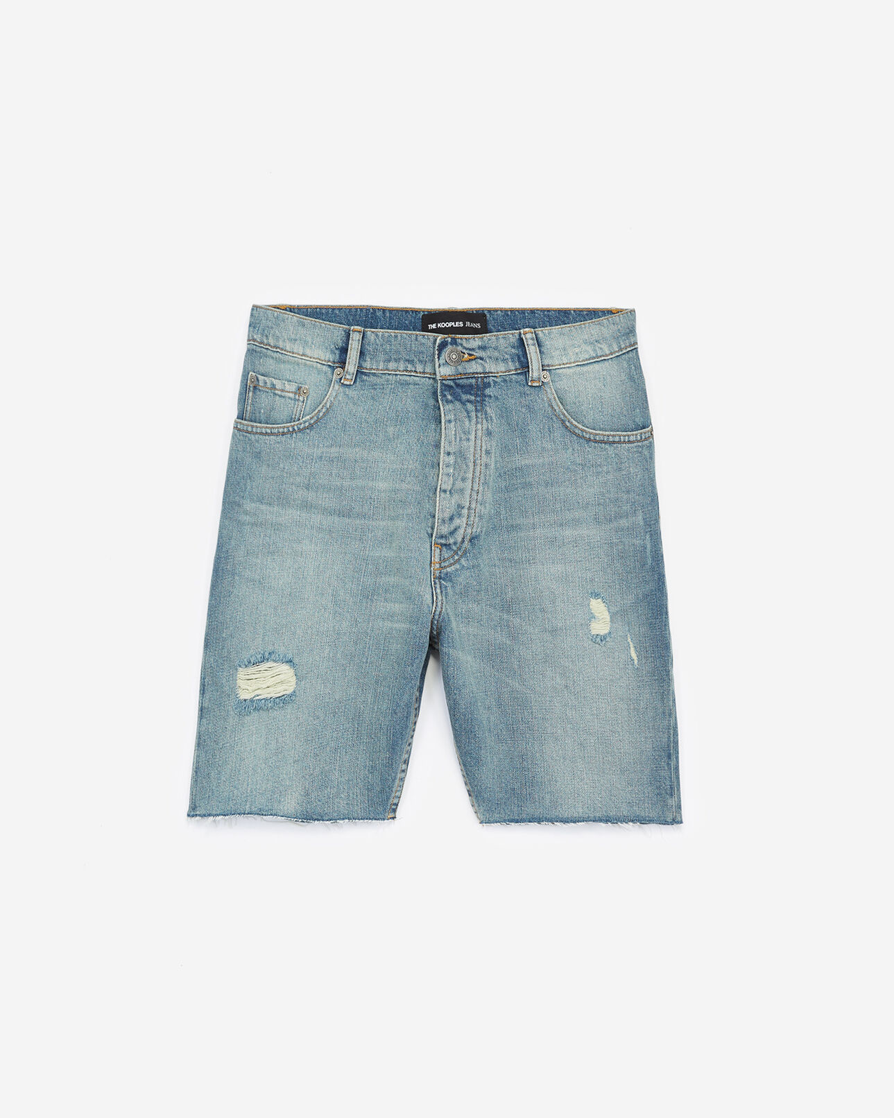 The Kooples MEN BLUE DENIM long blue denim shorts with rips