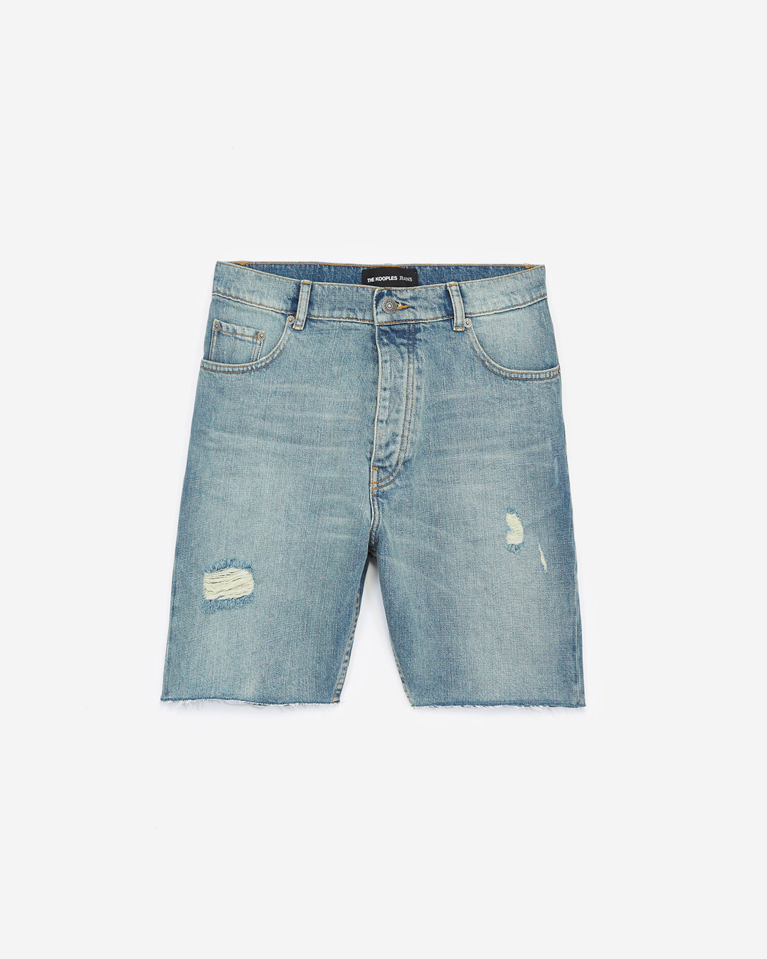 Long blue denim shorts with rips, BLUE DENIM, hi-res image number null