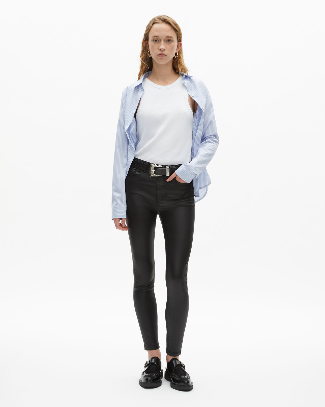 The Kooples WOMEN BLACK black leather-effect slim jeans