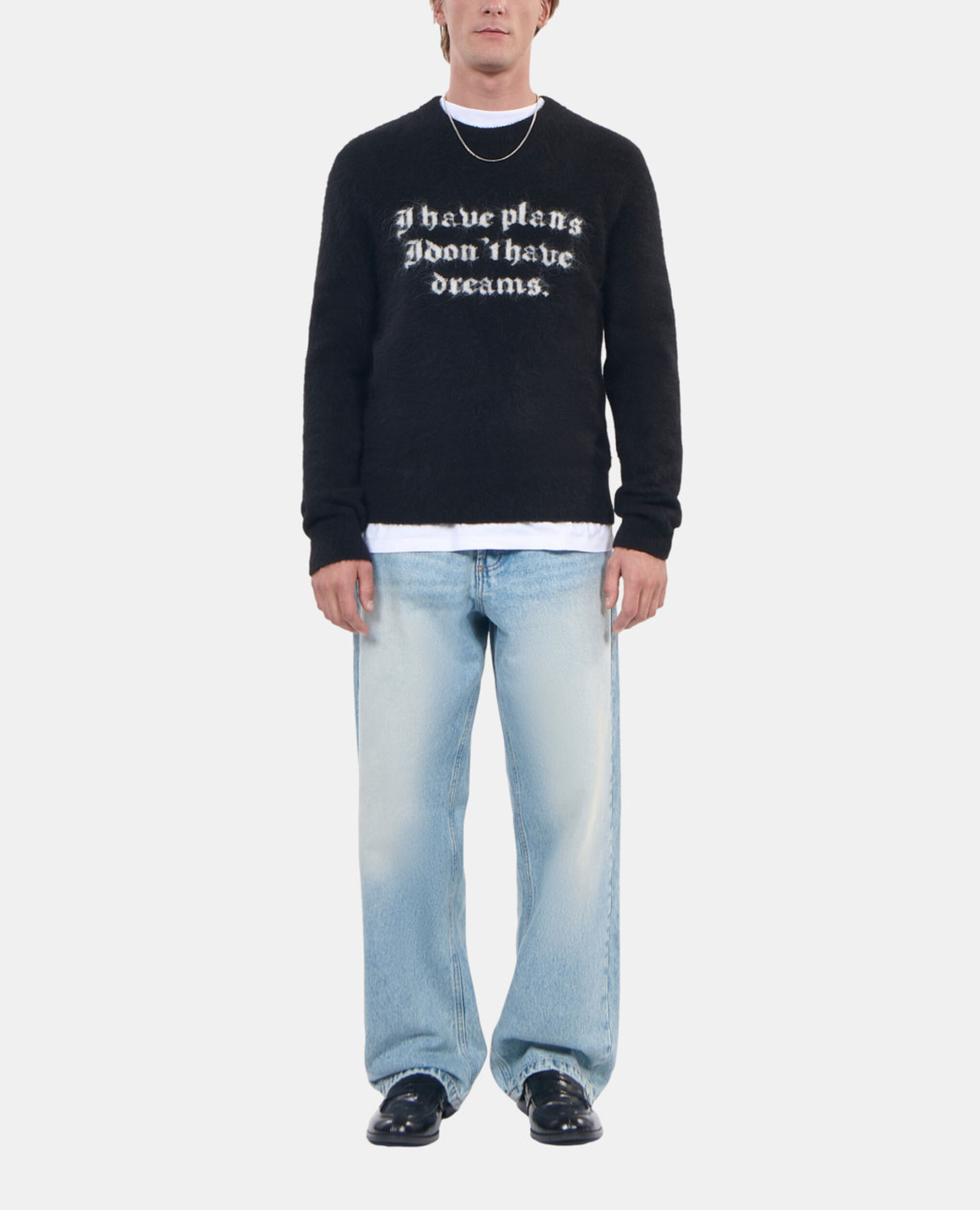 Black alpaca sweater, BLACK / WHITE, hi-res image number null