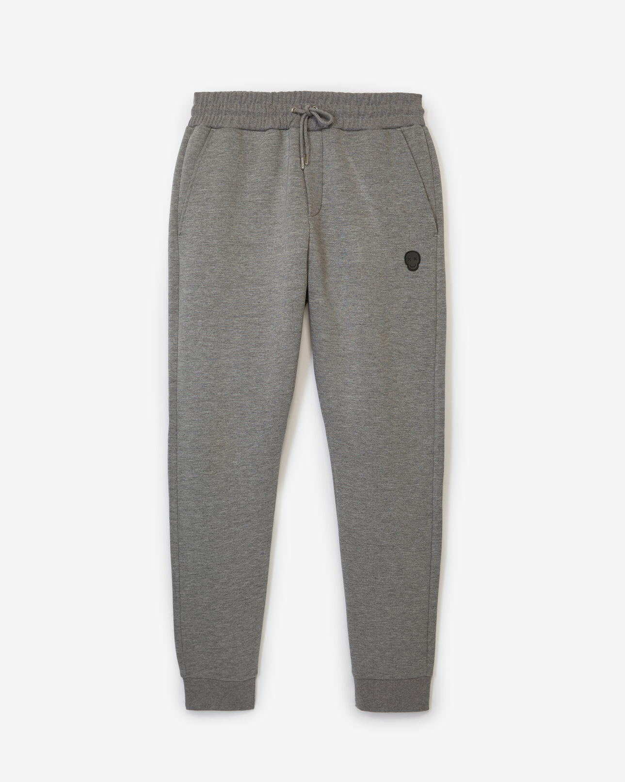 The Kooples MEN MIDDLE GREY MELANGE skinny heather grey joggers w/leather badge