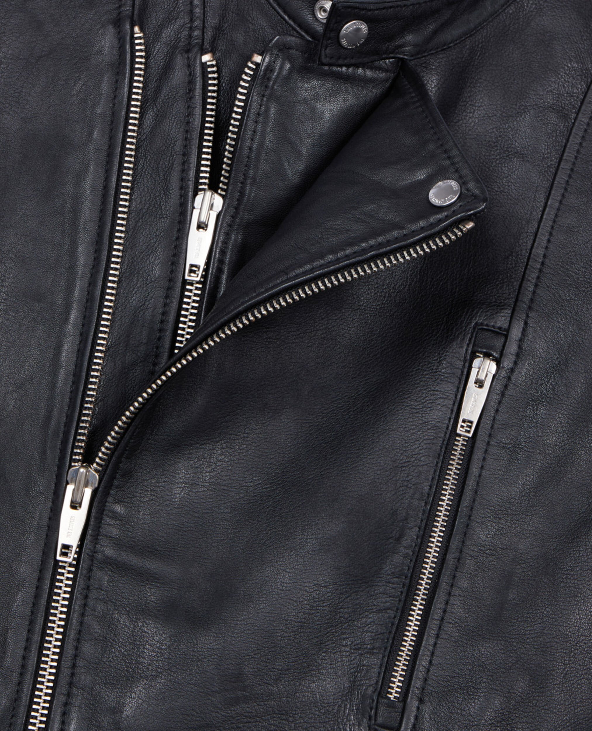 Blouson biker en cuir noir, BLACK, hi-res image number null