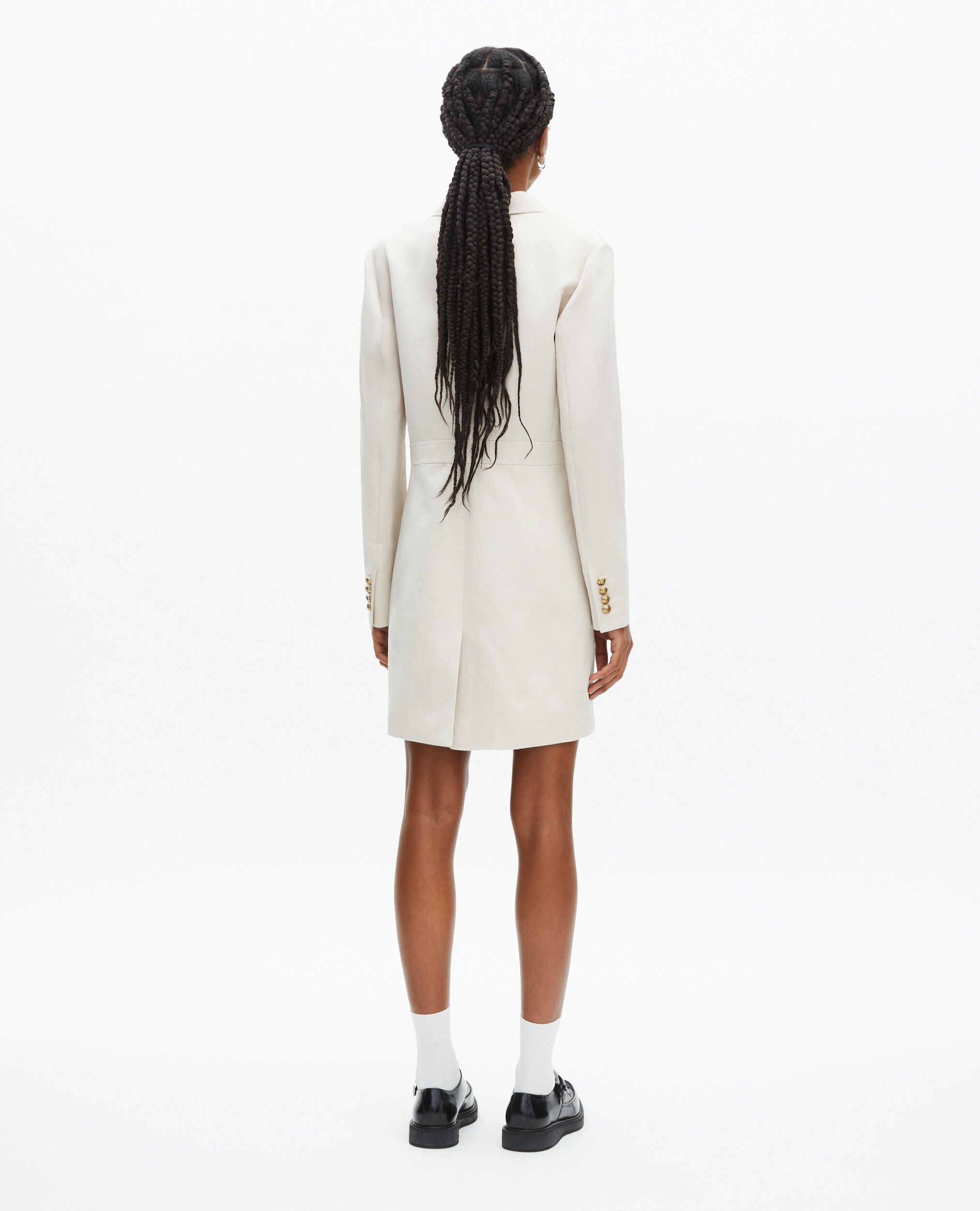 Robe courte style officier en lin écrue, BEIGE, hi-res image number null