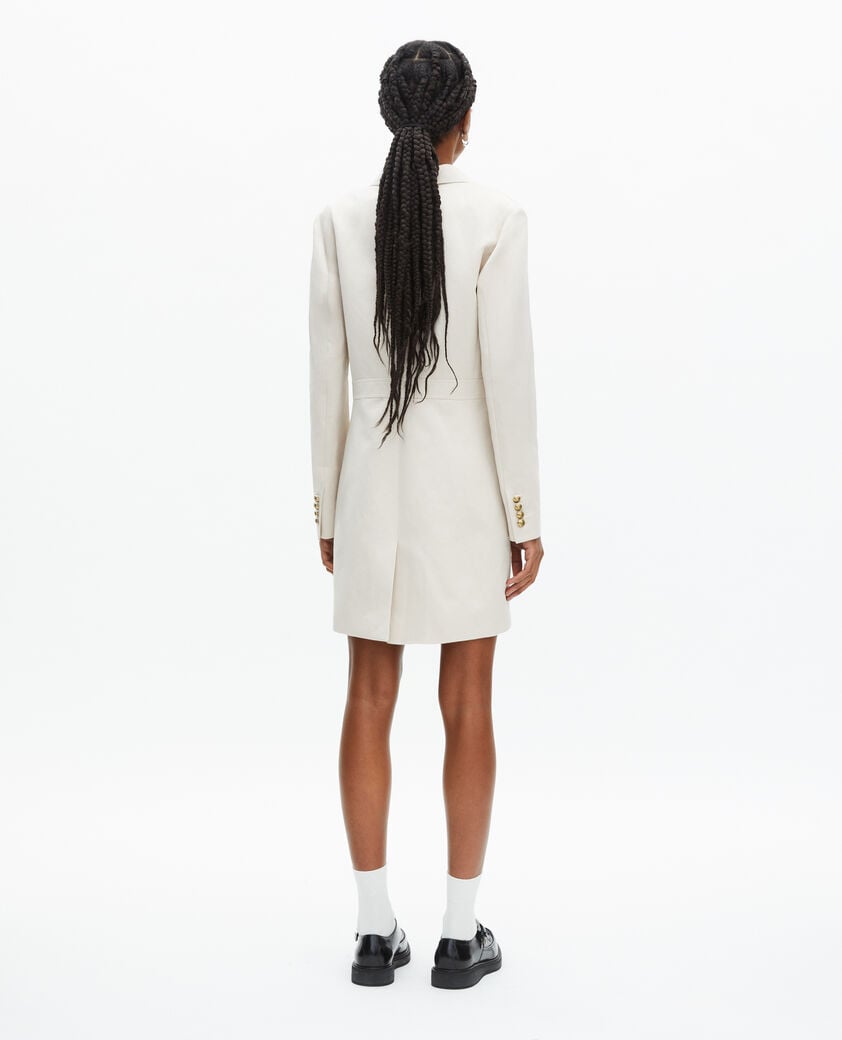The Kooples FEMME BEIGE robe courte style officier en lin écrue