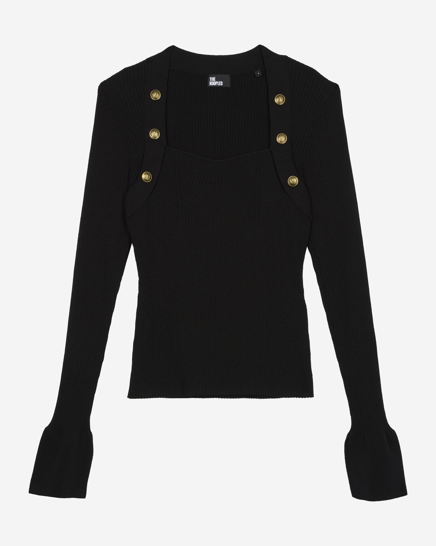 Black ribbed knit sweater, BLACK, hi-res image number null
