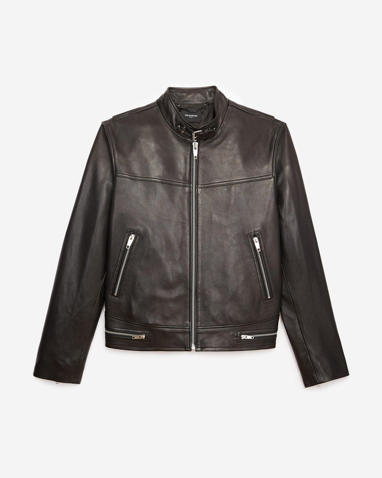 The Kooples MEN BLACK black leather jacket with biker collar