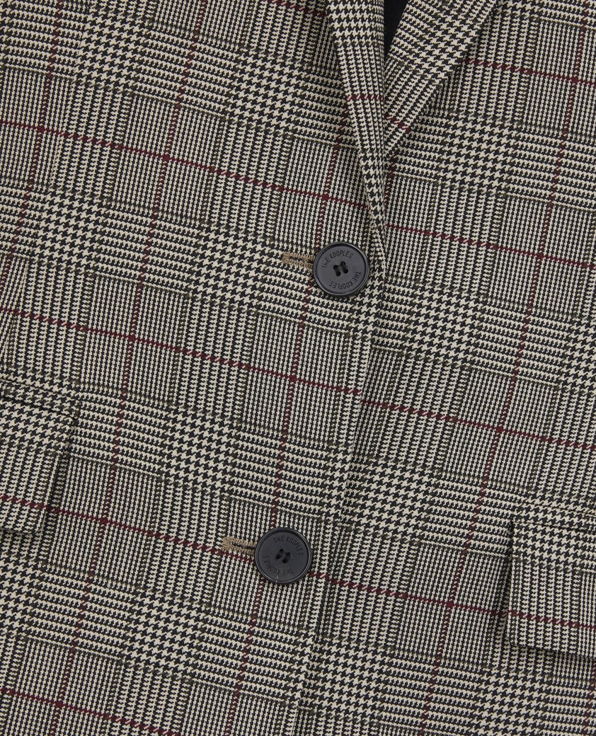 The Kooples WOMEN ECRU / BLACK / BURGUNDY beige and burgundy prince of wales blazer