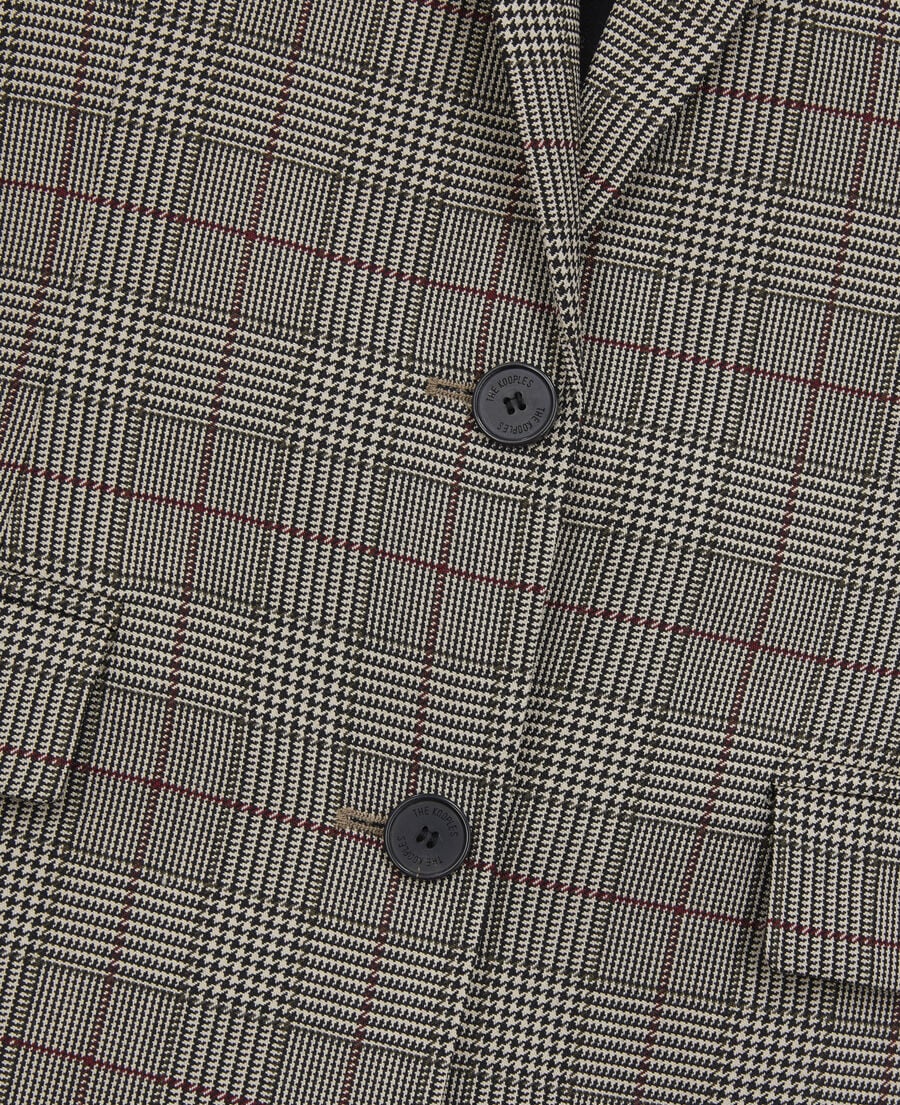 The Kooples WOMEN ECRU / BLACK / BURGUNDY beige and burgundy prince of wales blazer