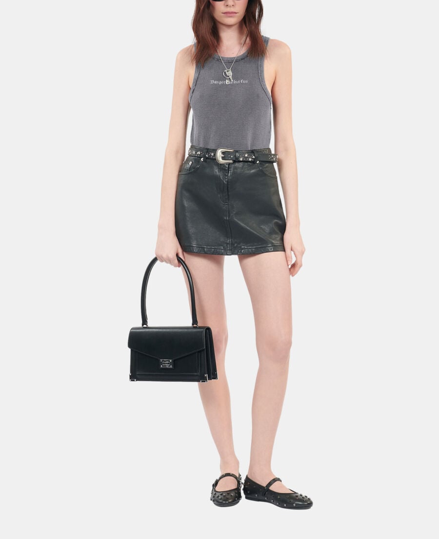 The Kooples WOMEN BLACK WASHED black tank top with dangerous but fun serigraphy