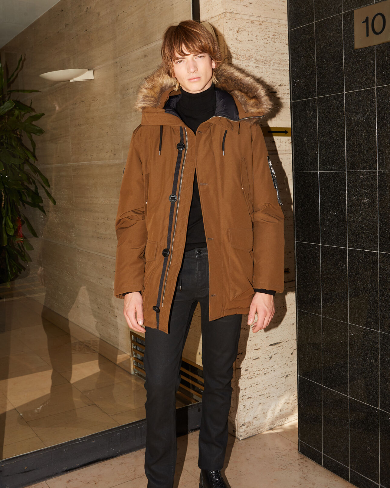 The Kooples HERREN CAMEL camel parka with faux fur hood