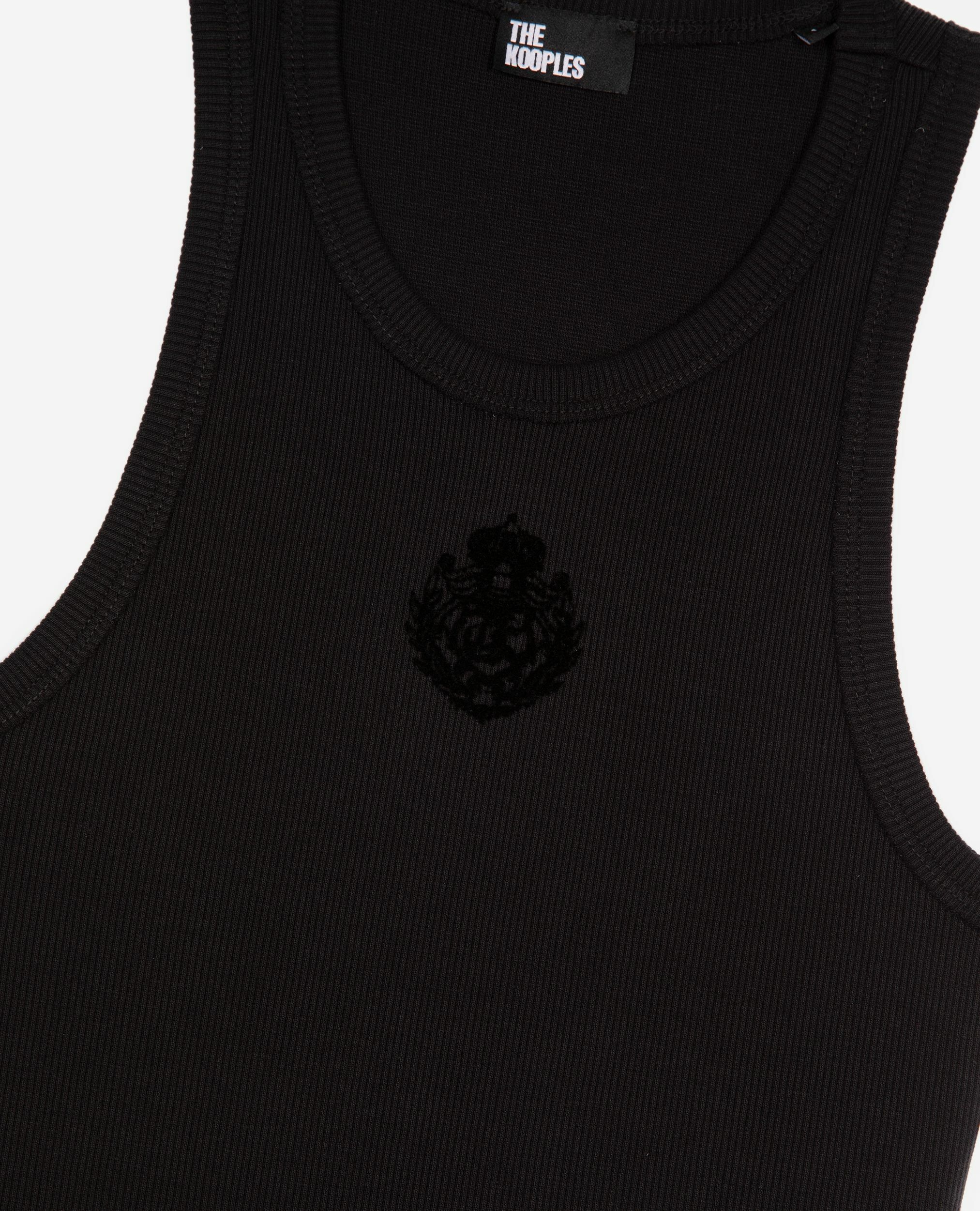 Black sleeveless long dress with crest, BLACK, hi-res image number null