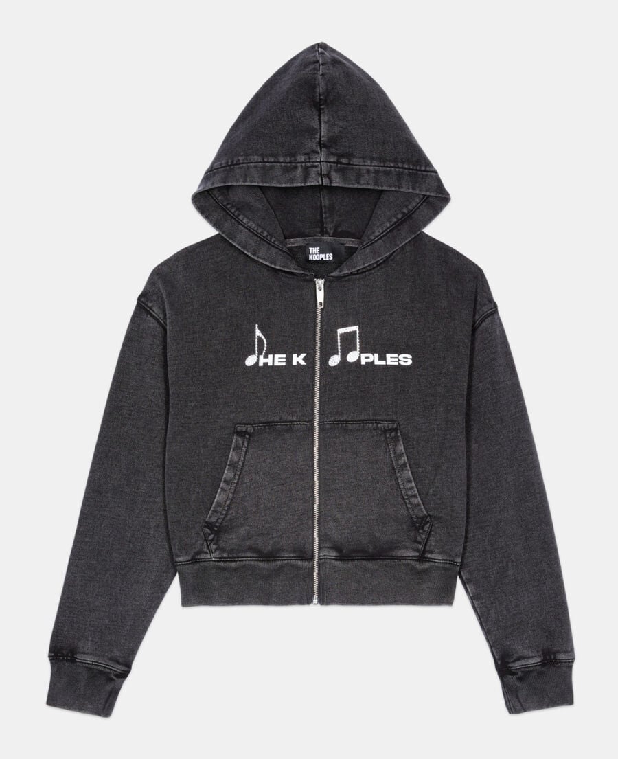 The Kooples F BLACK WASHED black hoodie with serigraphy