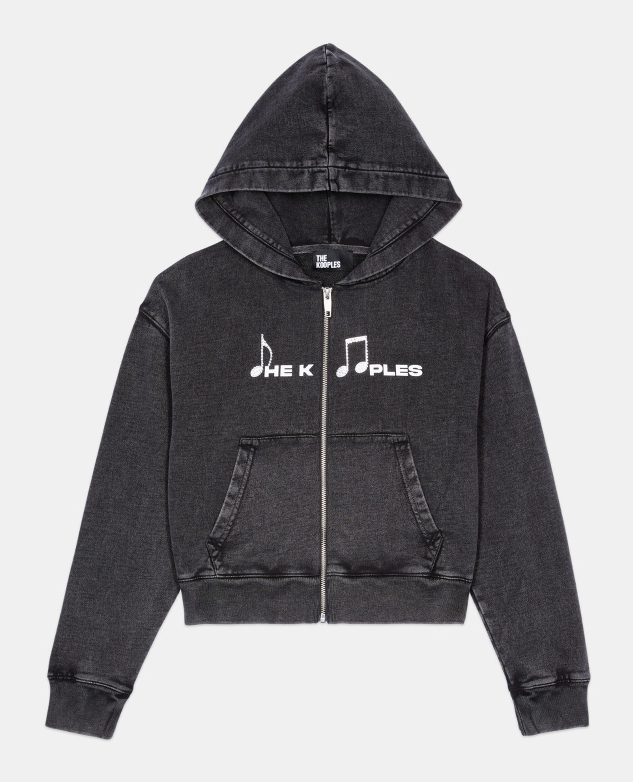 Black hoodie with serigraphy, BLACK WASHED, hi-res image number null