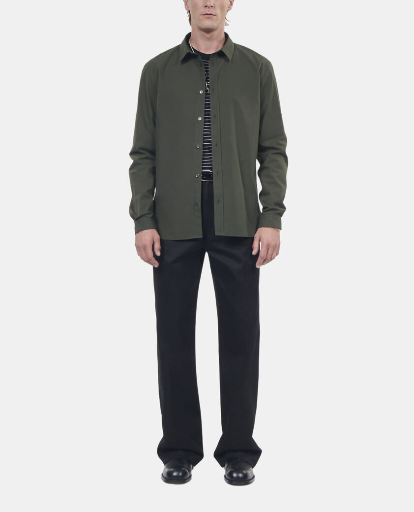 The Kooples MEN DARK GREEN khaki poplin shirt