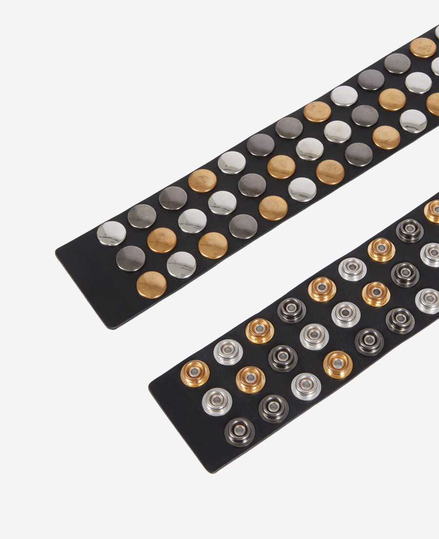 ceinture large en cuir noir avec boutons pression