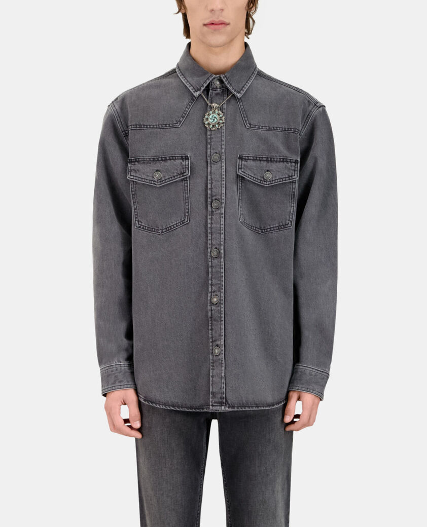 The Kooples MEN DARK GREY grey denim shirt