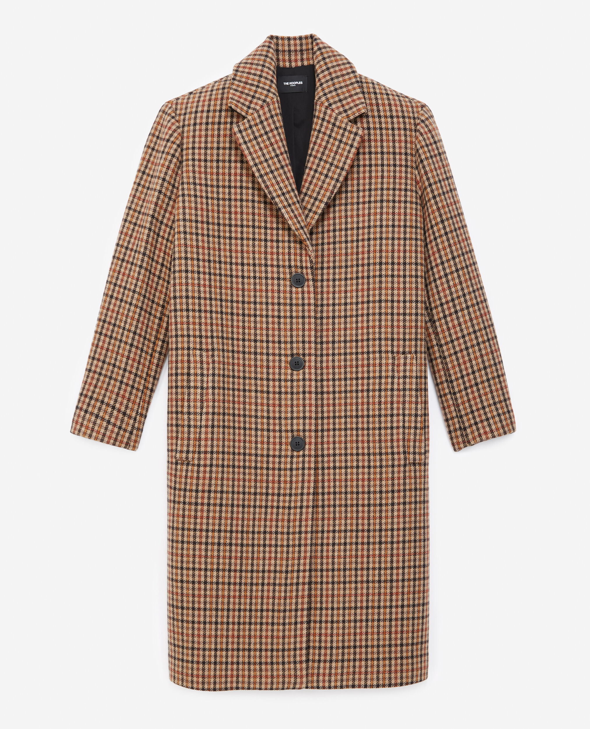 Double-faced check wool coat, BROWN, hi-res image number null