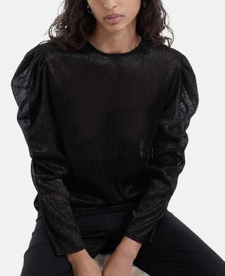 The Kooples F BLACK flowing black top with puffed sleeves