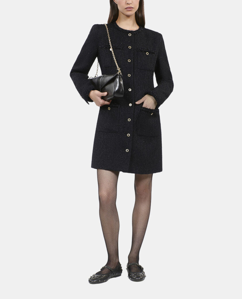 The Kooples DAMEN BLACK schwarzes, kurzes kleid aus tweed