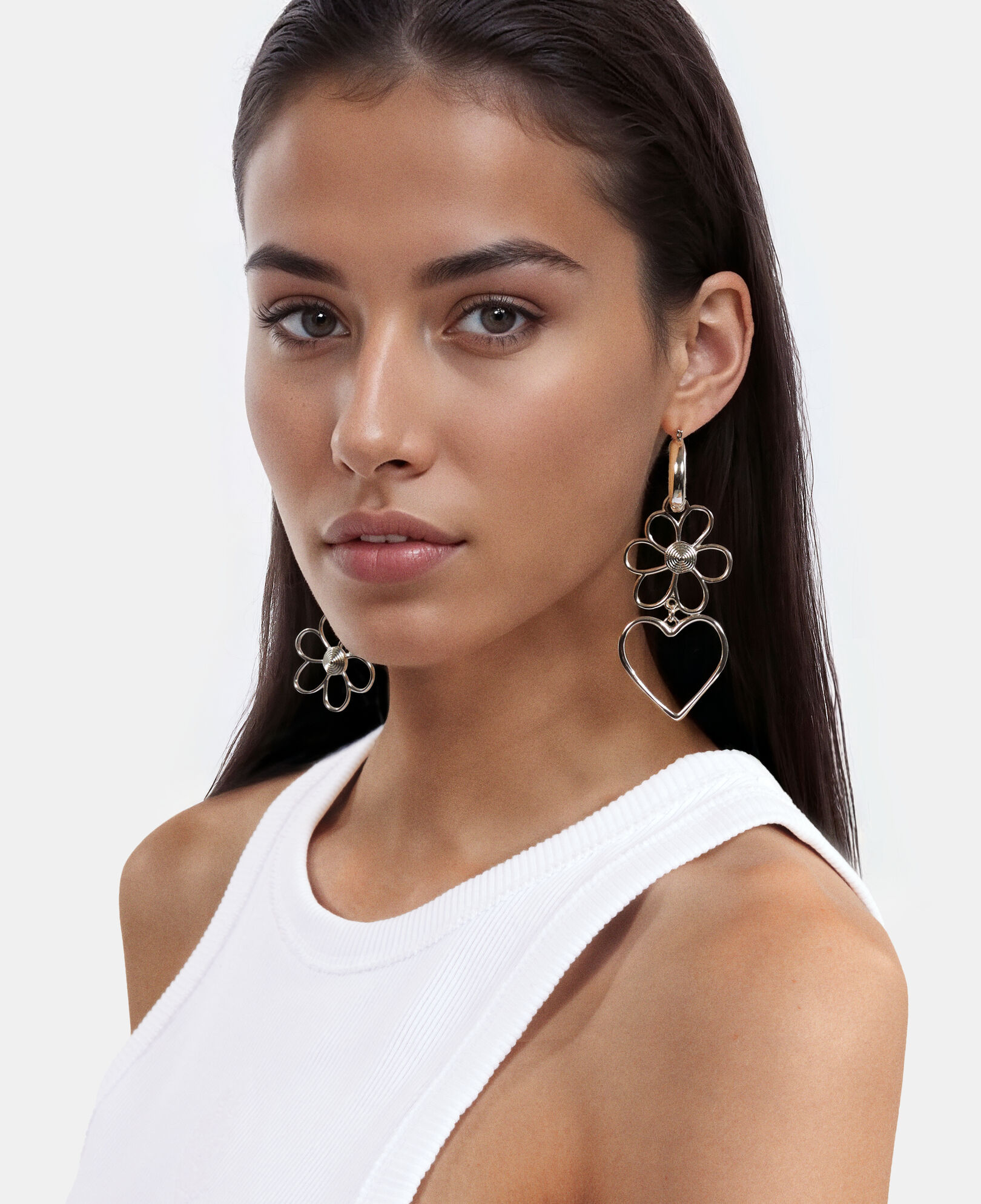 The Kooples WOMEN SILVER silver hearts and flowers earrings