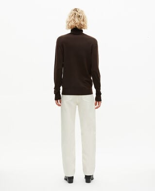 The Kooples HOMME DARK BROWN pull col roulé en laine mérinos marron