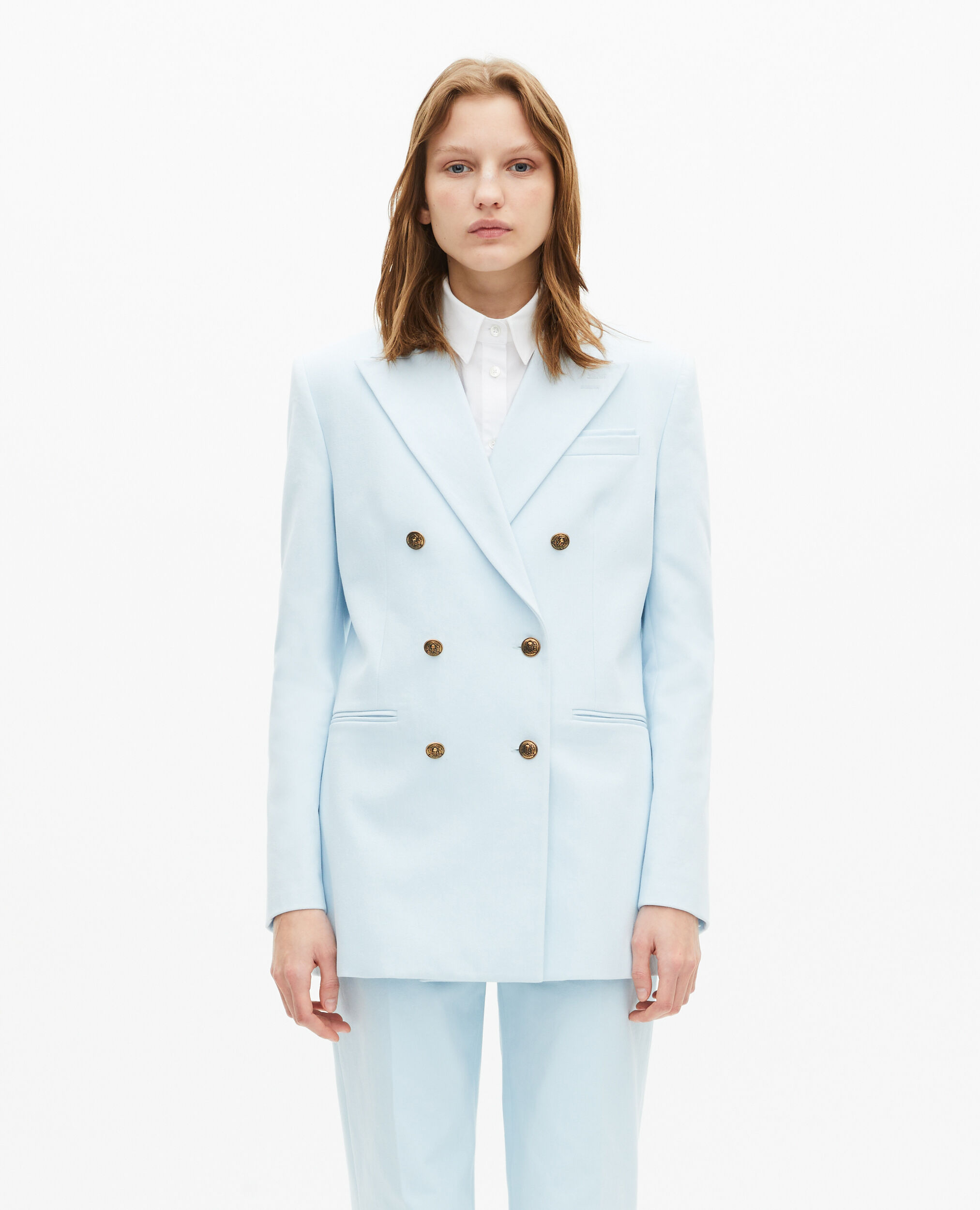 Blue cotton tailored jacket, LIGHT BLUE, hi-res image number null