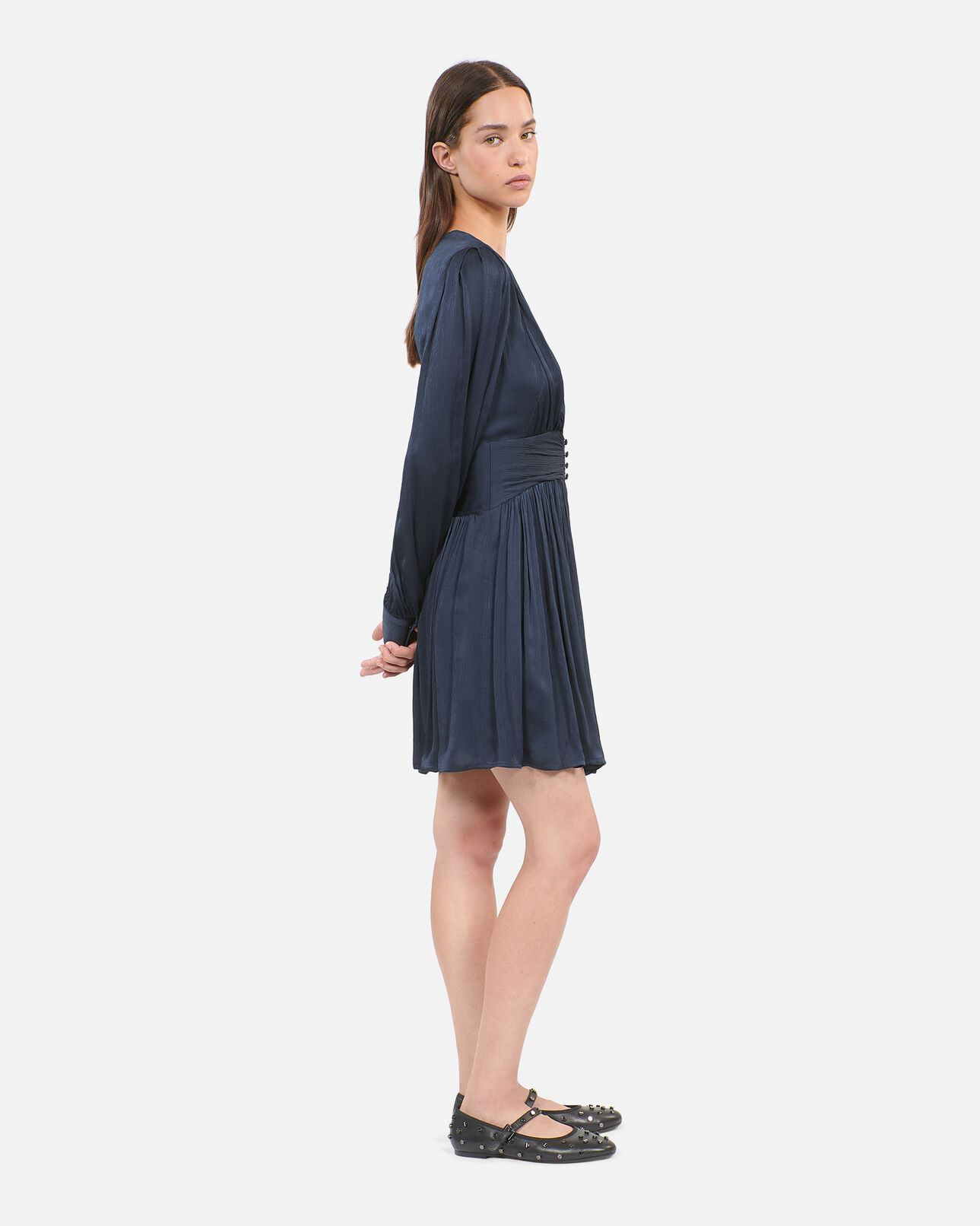 The Kooples FEMME DARK NAVY robe courte tissu crinckle bleu marine