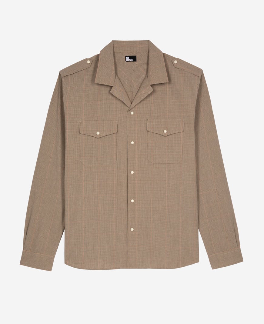 The Kooples HOMME BEIGE / BROWN / BLACK chemise à micro carreaux beige