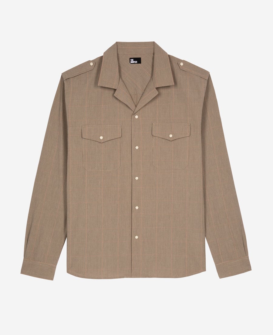 The Kooples H BEIGE / BROWN / BLACK beige micro check shirt