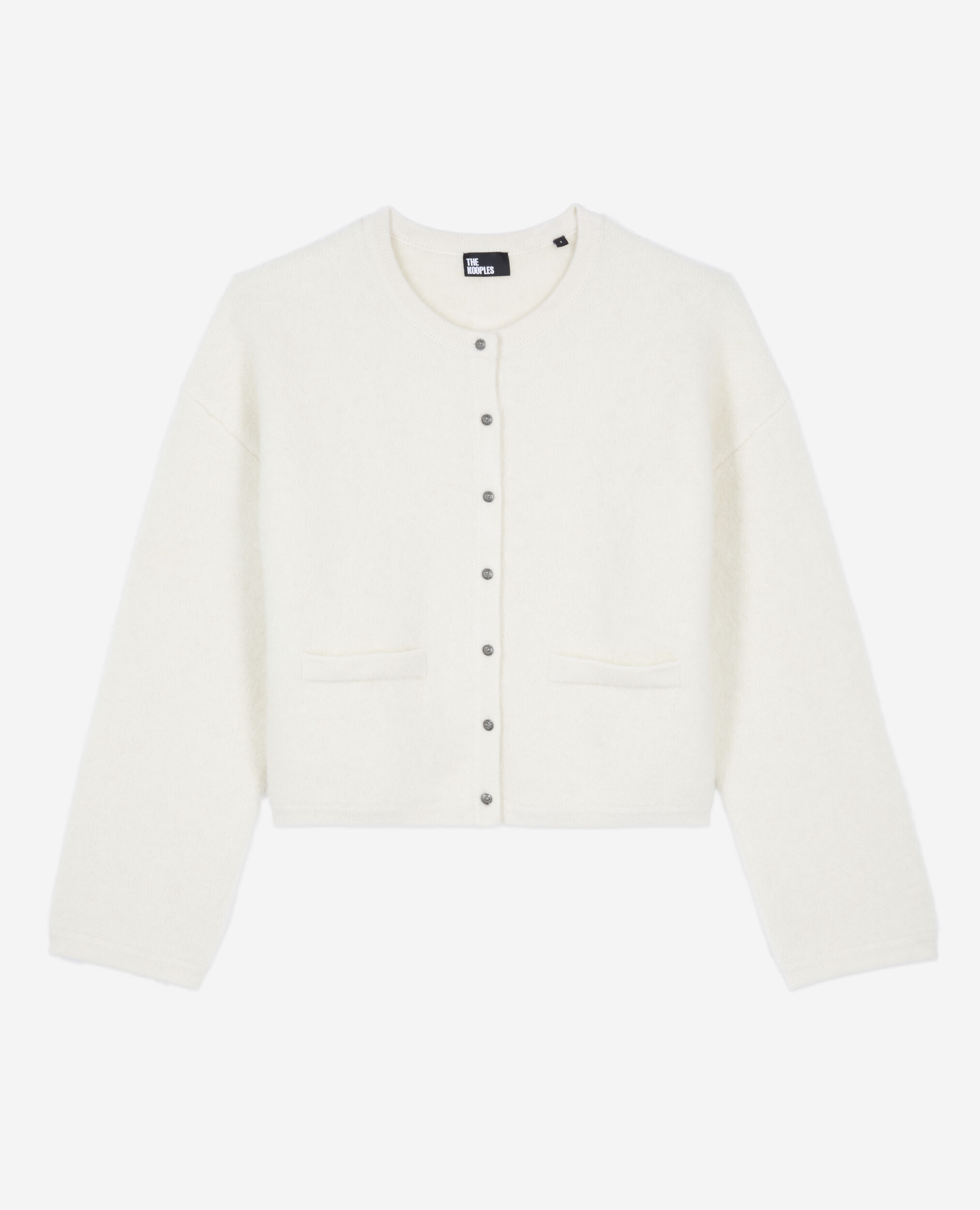 Ecru alpaca and wool cardigan, ECRU, hi-res image number null